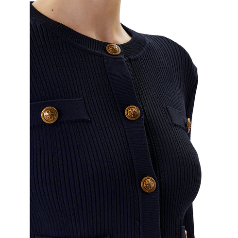 Cardigan Donna Emmie, con bottoni in metallo, tasche applicate e girocollo